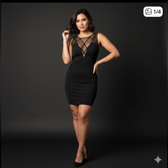 bebe Dresses & Skirts - bebe Black Mesh Accent Mini Dress A4